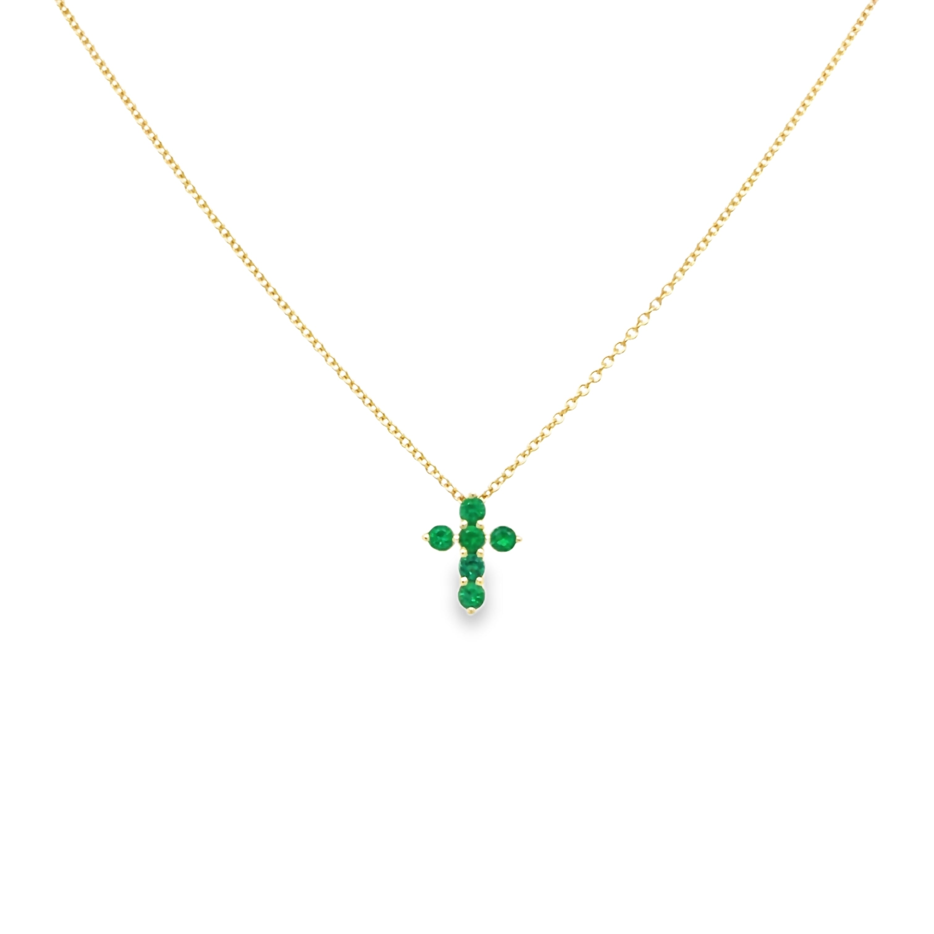 Dainty Emerald Cross Necklace 18K